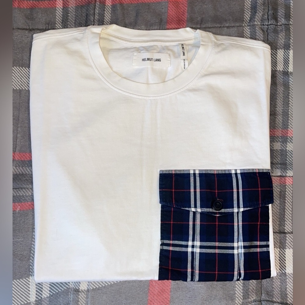 Helmut Lang Oversized Big Plaid Pocket Short Sleeved Tee Size Large